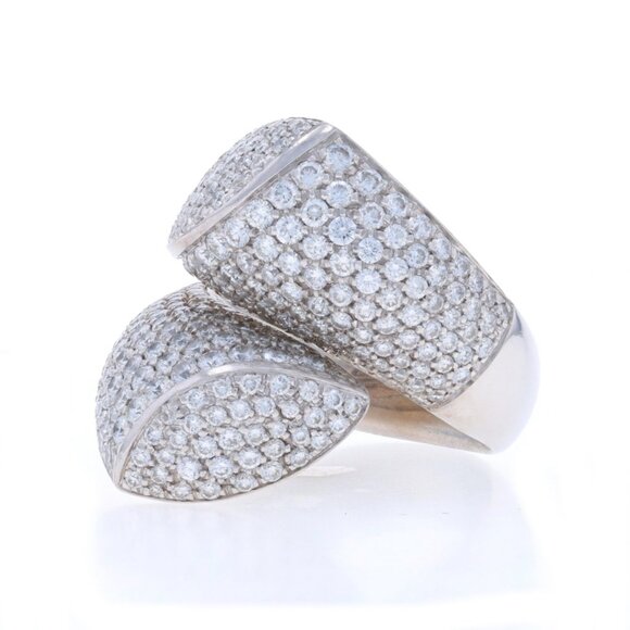 White Gold Diamond Cluster Cocktail Bypass Ring - 18k Rd 4.00ctw Pave SZ 8 3/4 - Picture 3 of 7